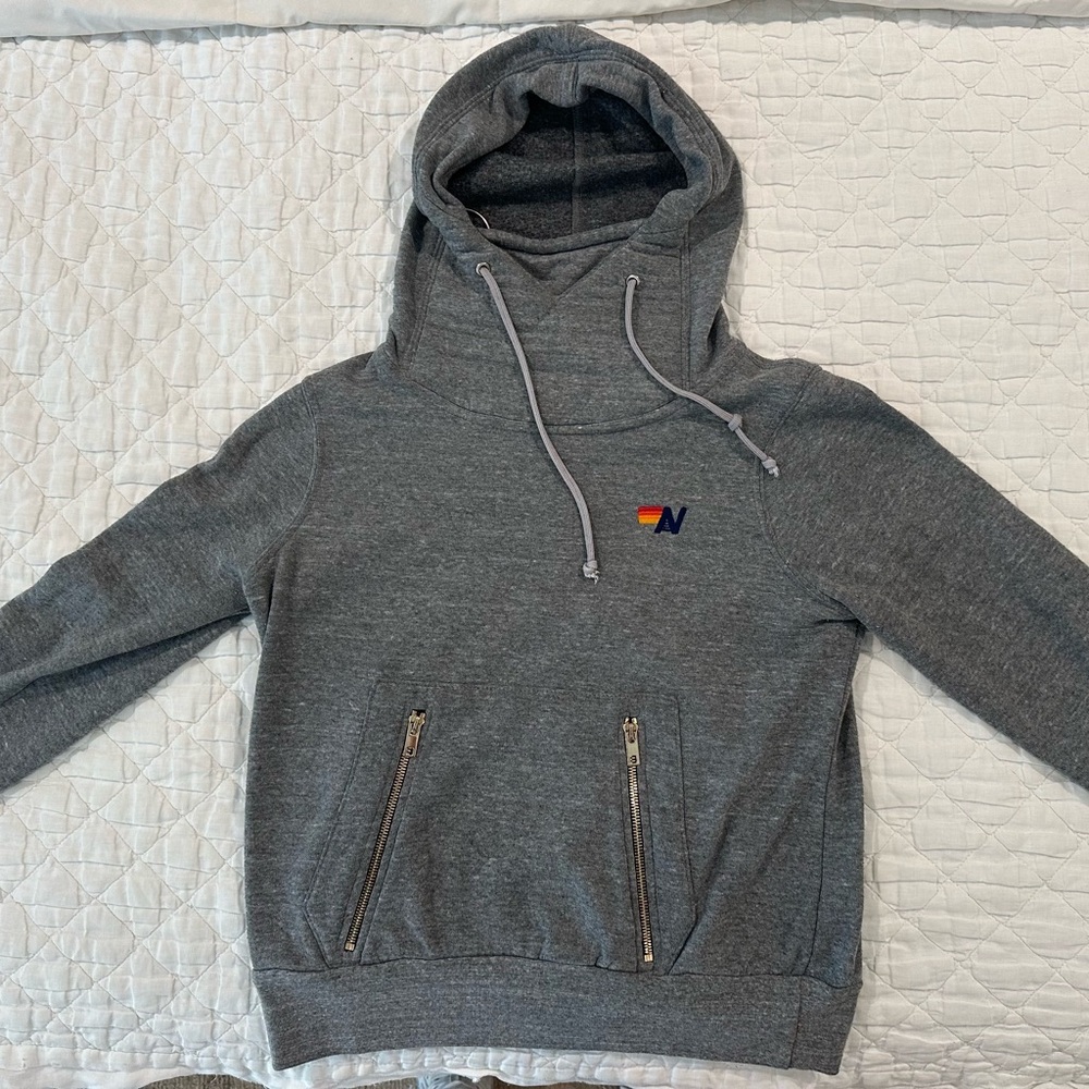 Aviator Nation Gray Hoodie with Multicolor Logo